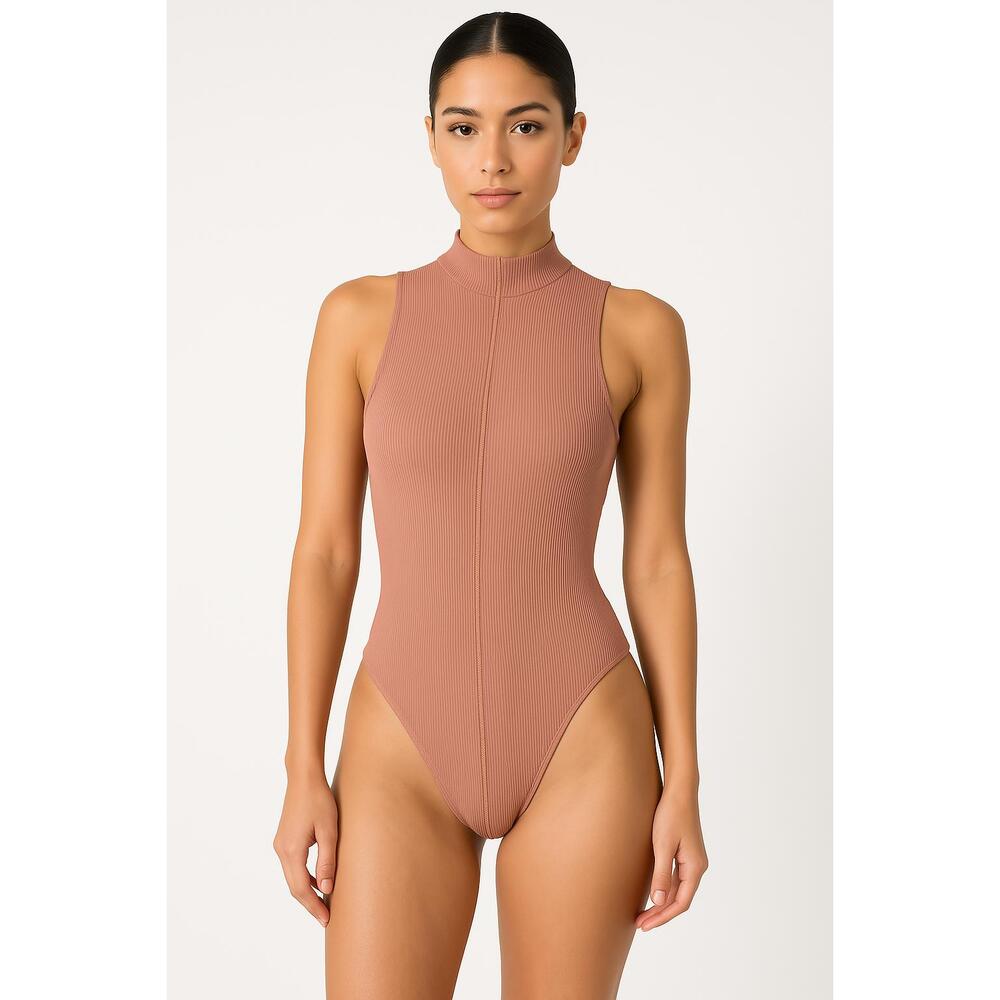 Naked Wardrobe Bodysuit Womens Extra Small Pink Sleeveless High Neck‎ Ribbed